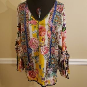 Johnny Was Sorbet floral long sleeve blouse - sz L
